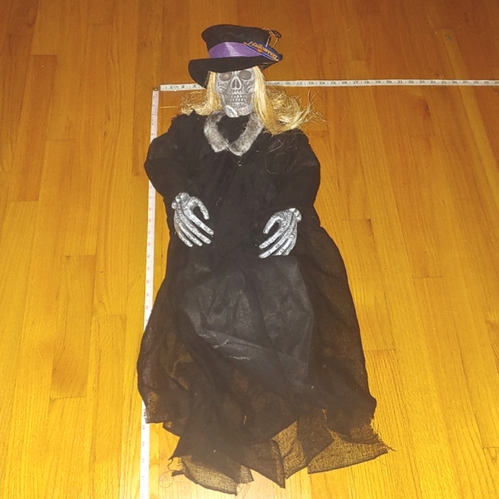Vintage Hanging Halloween Skeleton Blonde Grim Reaper w Top Hat Decoration